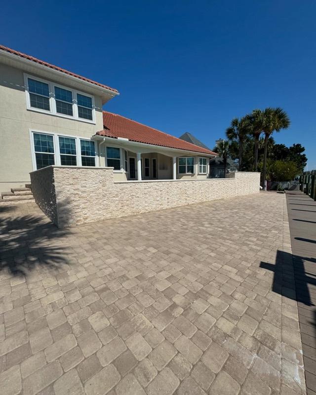 Lakefront Terrace & Stone Wall